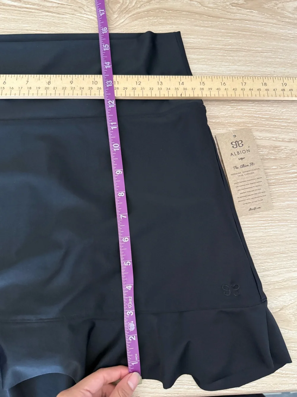 Albion Medium NEW Matte High Waist Swim Skirt Black Modest Minimal Ruffle